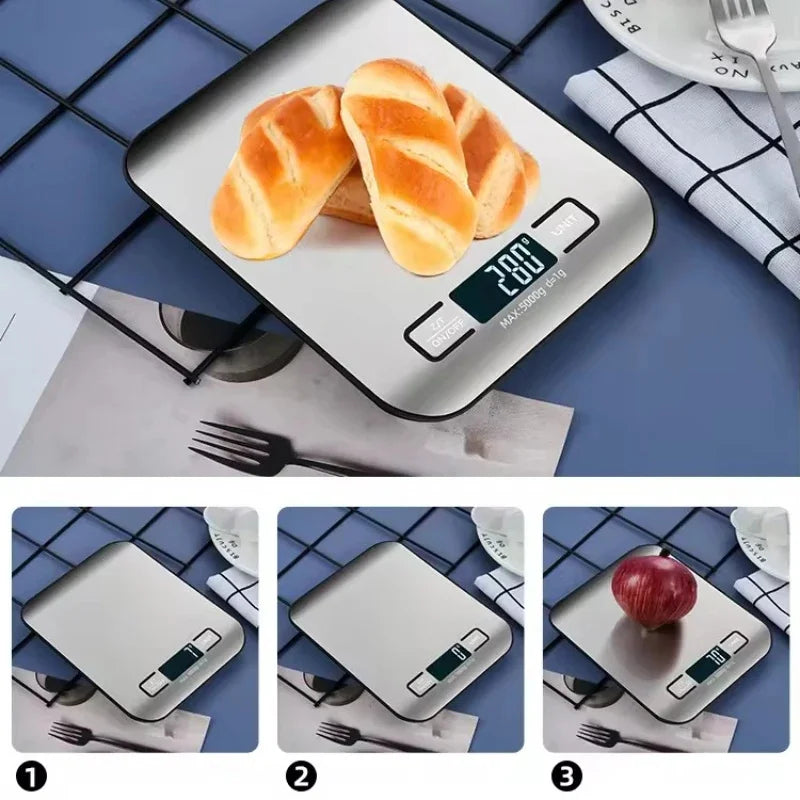 Digital Kitchen Scale 5kg/1g – LED Display Stainless Steel Panel Electronic Scale for Food, Jewelry, Snacks & Baking